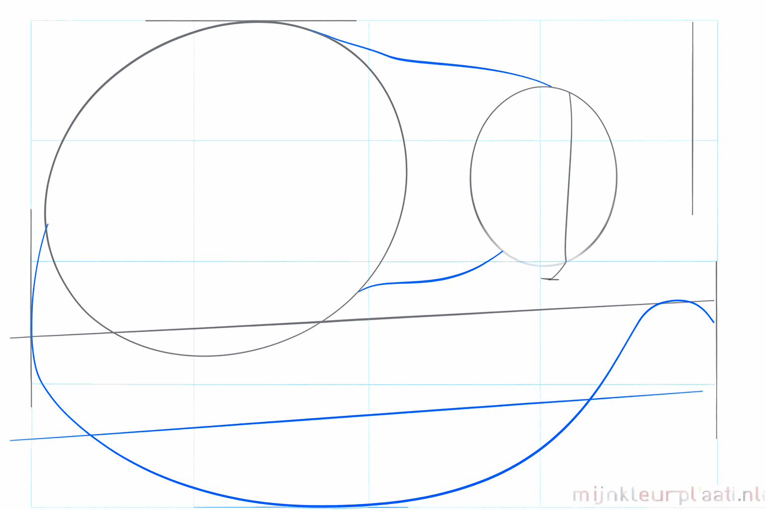 The basic shapes connected with a neck and a long curved line for the tail.