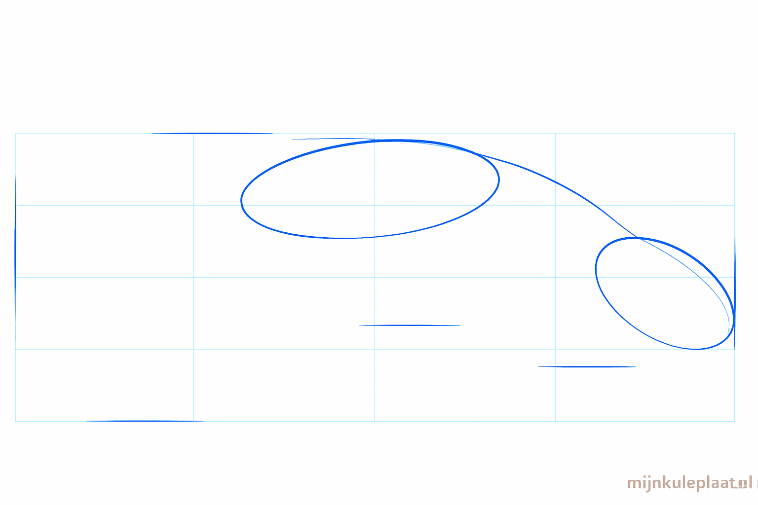 Two ovals with a line through them as a base for the salamander.