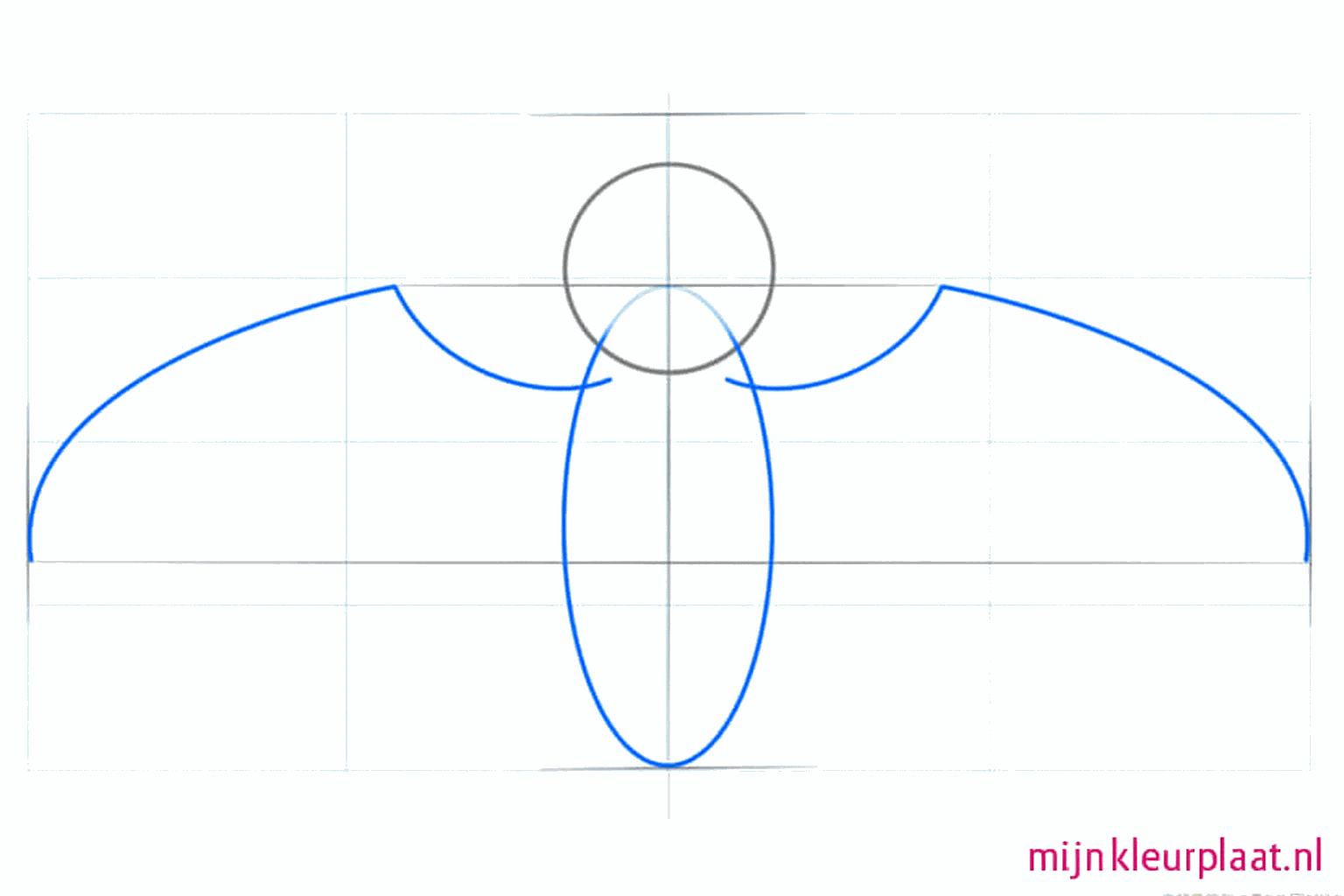 A large oval under the head with two long lines sticking out like arms.