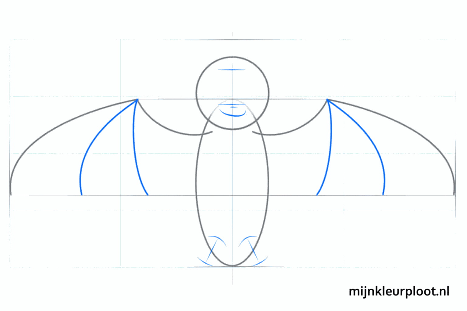 Guide lines for the wing bones and a rough shape for the bat's snout.