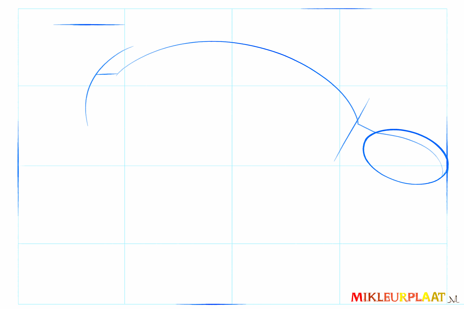 A small oval with a vertical line through it as the base for the head.