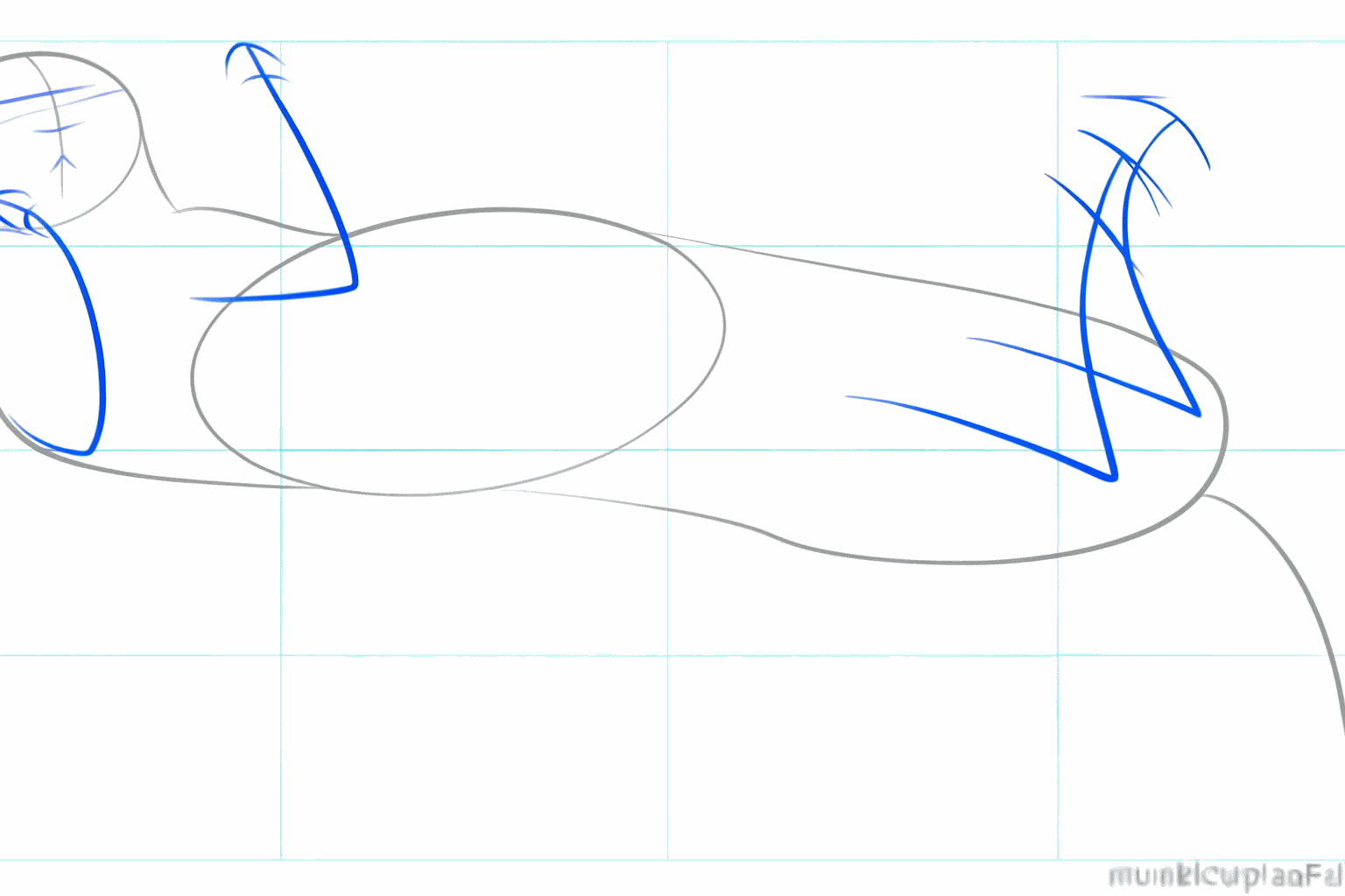 Short dashes on the body indicating where the otter's four paws will go.