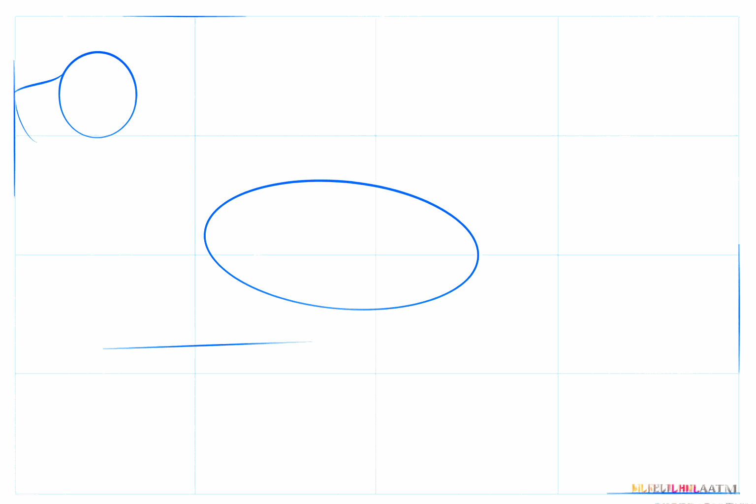 Labrador drawing lesson step 1: Basic shapes of a large oval and a small circle.