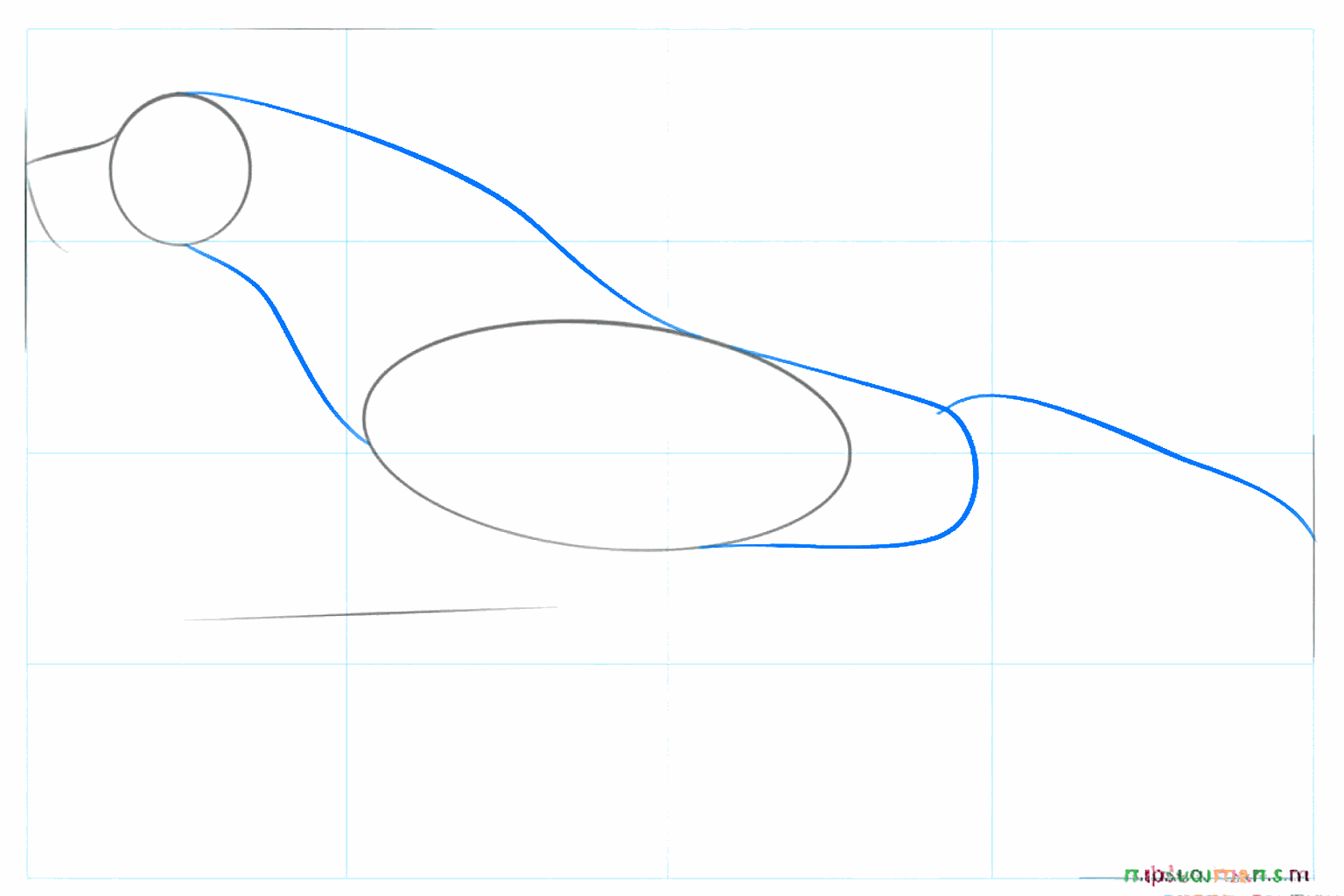 Drawing a Labrador step-by-step step 2: Adding the neck and the tail line.